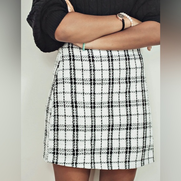 Storia houndstooth tweed plaid mini formal skirt size medium - Picture 1 of 4